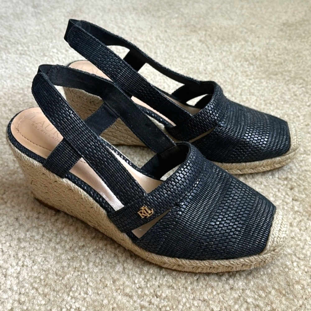 LAUREN Lauren Penelope Wedge Espadrille in Navy, Women’s Size 8/7.5